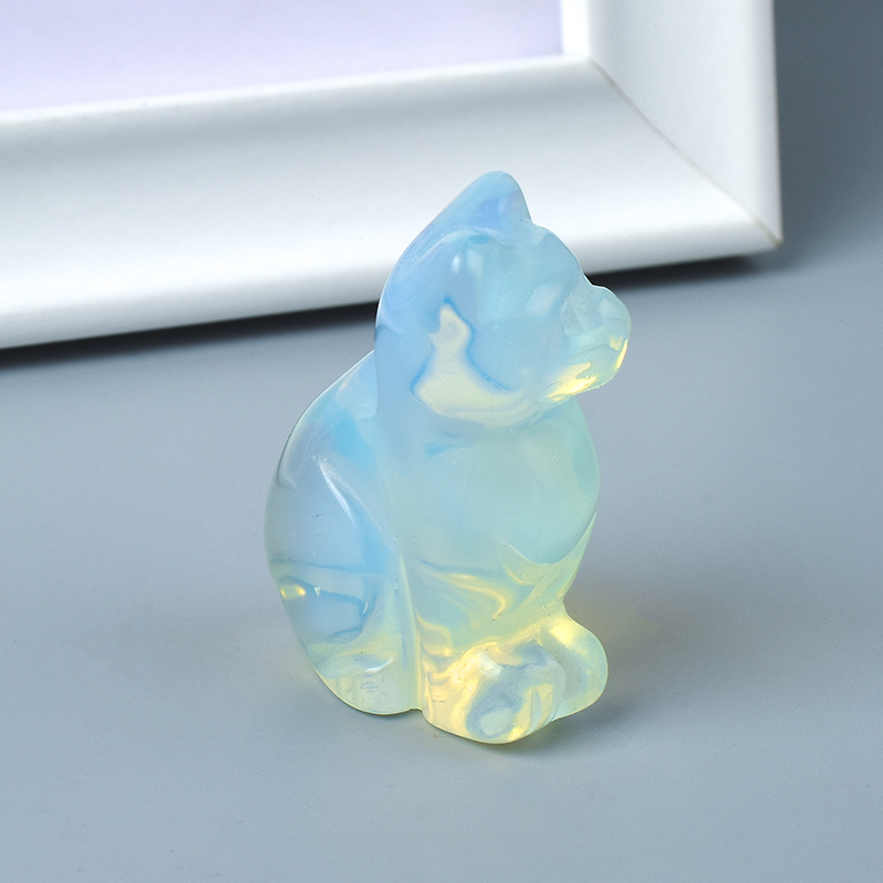  Hand Carved Natural Opalite Stone Small Cat Figurines Gemstone Craft