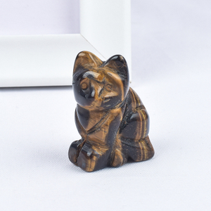  Hand Carved Natural Tiger Eye Stone Crystal Small Cat Figurines Gemstone Craft