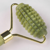 Single-end Green Jade Spike Roller Natural Green Jade Stone Facial Massager Tool for Anti Aging, Reduce Wrinkles, Improve Lymphatic Drainage